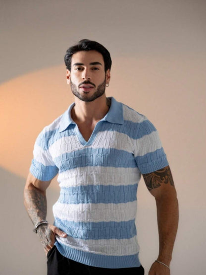 Camisa Polo Tricô Listrada Manga Curta