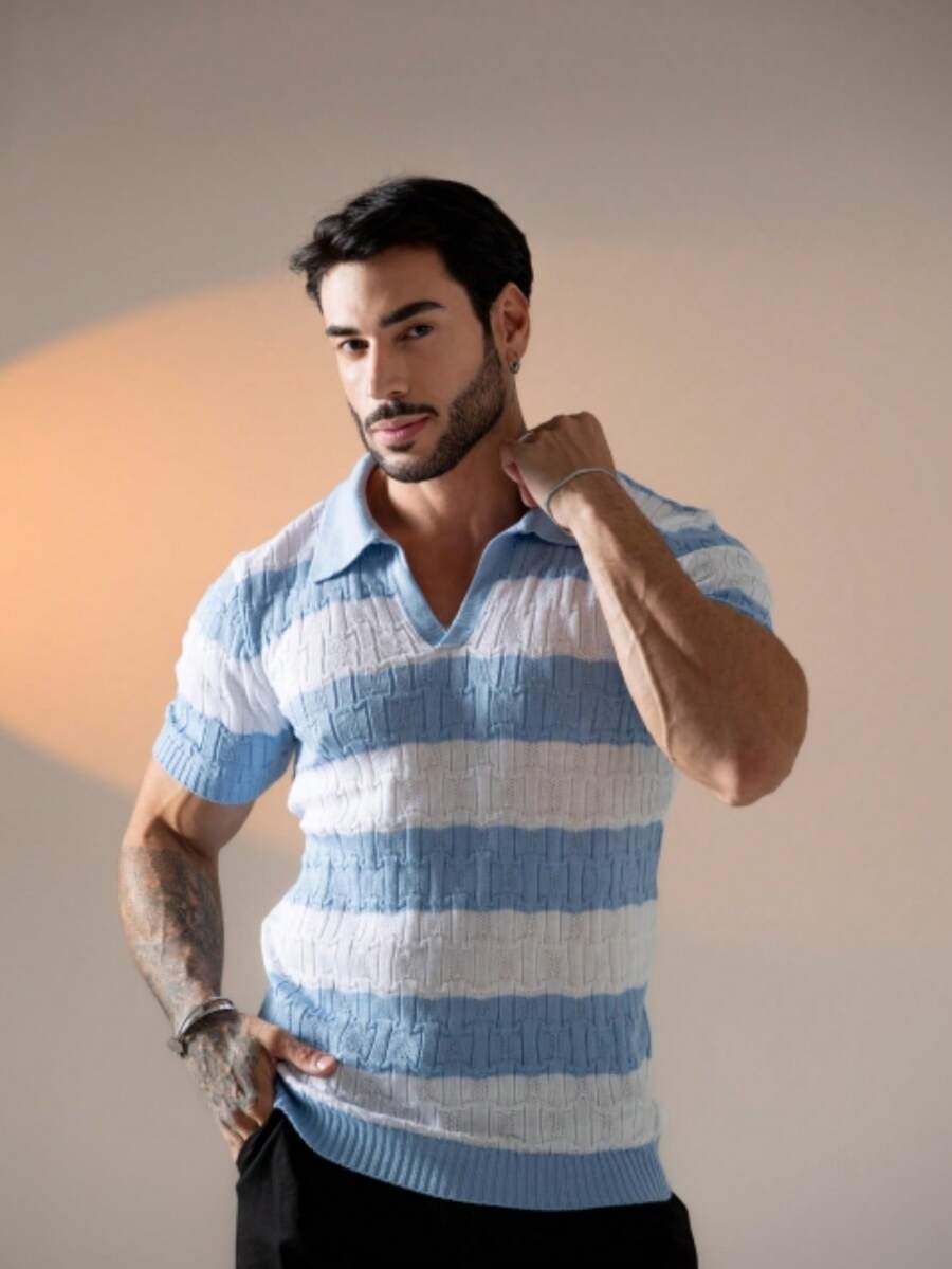 Camisa Polo Tricô Listrada Manga Curta