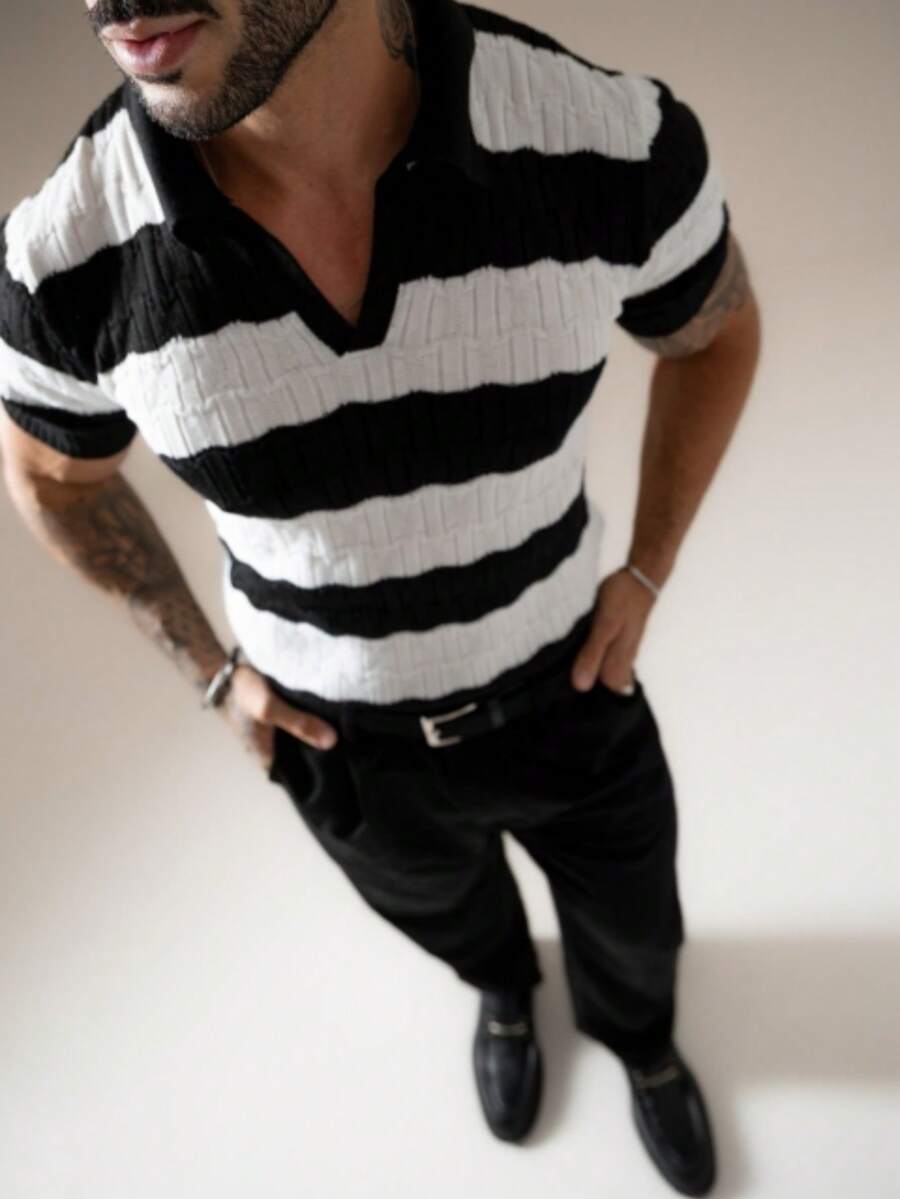 Camisa Polo Tricô Listrada Manga Curta