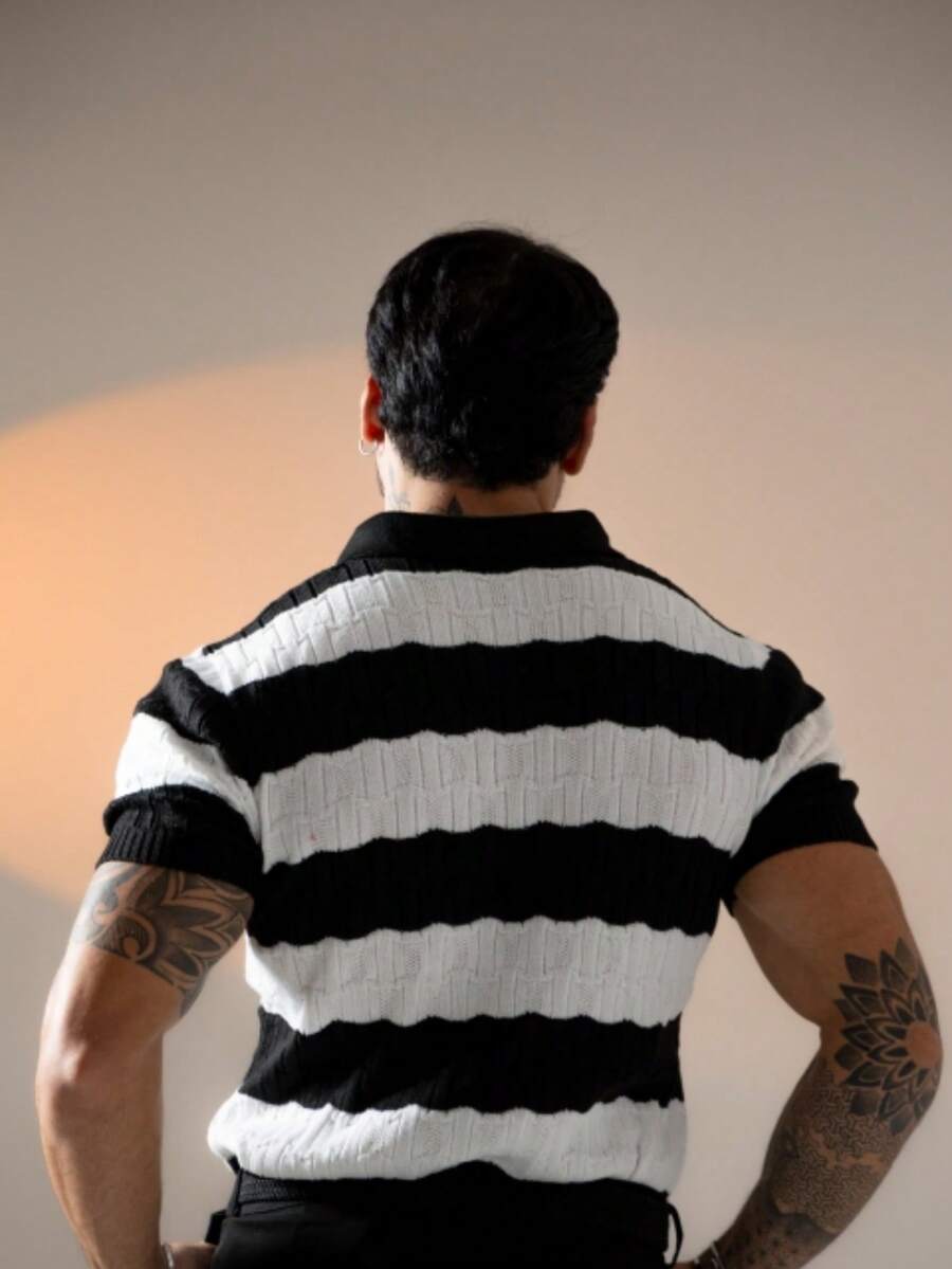 Camisa Polo Tricô Listrada Manga Curta