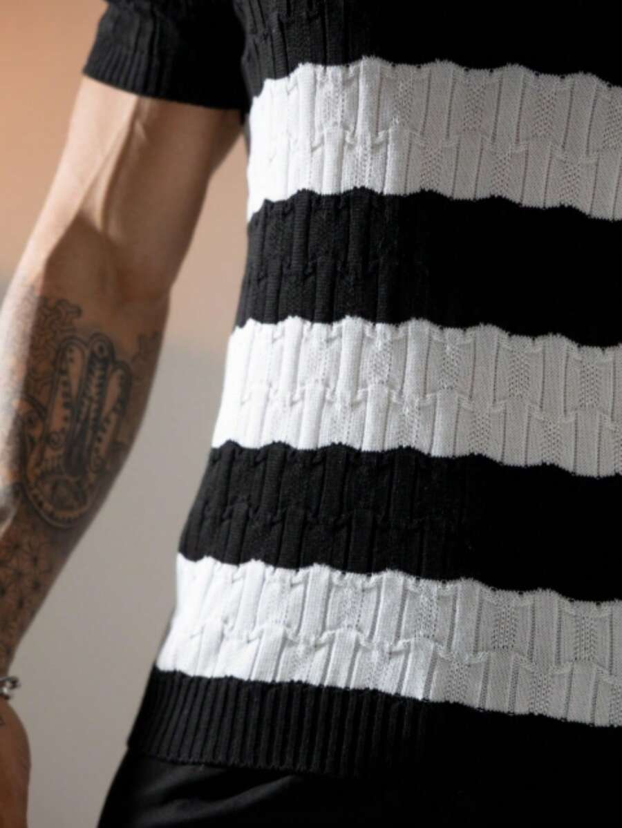 Camisa Polo Tricô Listrada Manga Curta
