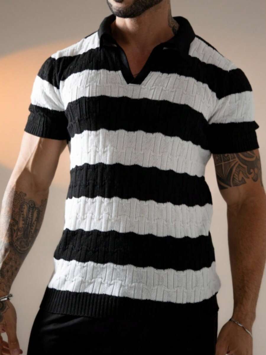 Camisa Polo Tricô Listrada Manga Curta