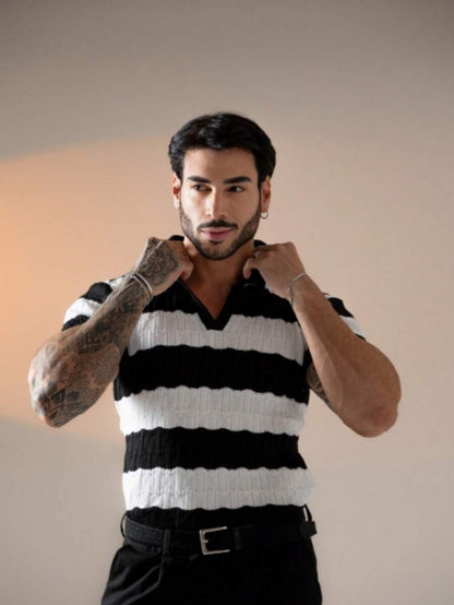 Camisa Polo Tricô Listrada Manga Curta