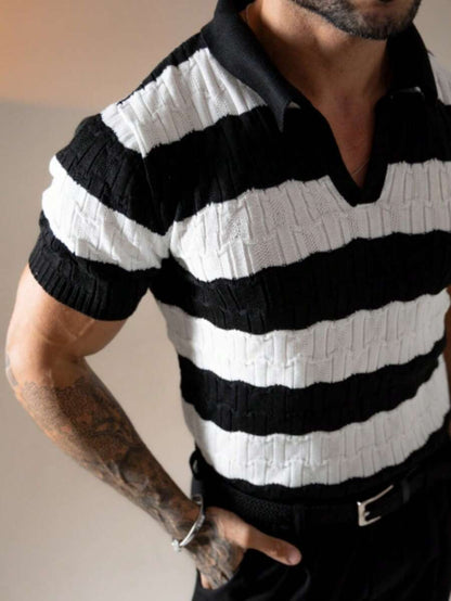 Camisa Polo Tricô Listrada Manga Curta