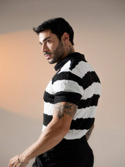 Camisa Polo Tricô Listrada Manga Curta