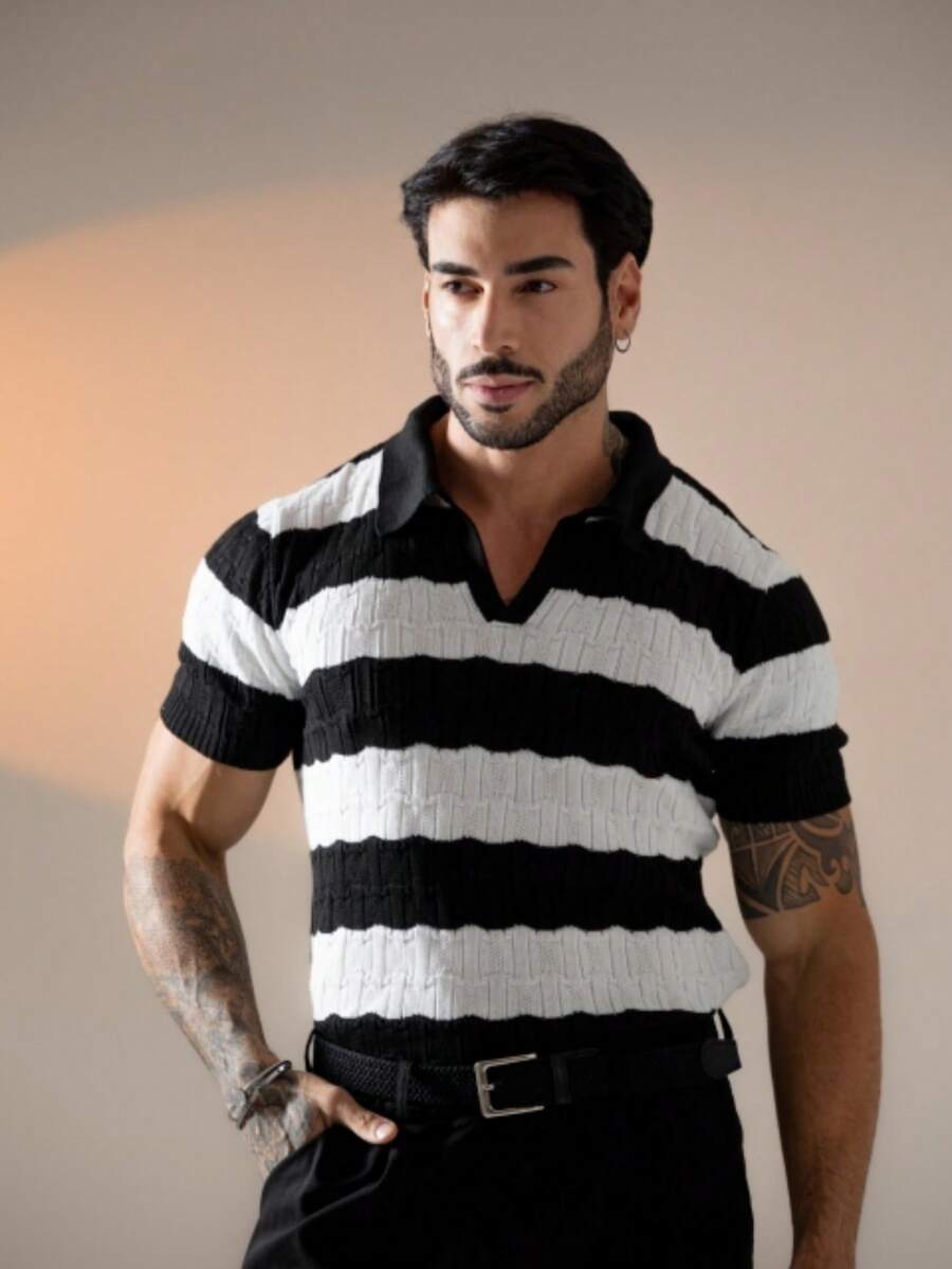 Camisa Polo Tricô Listrada Manga Curta