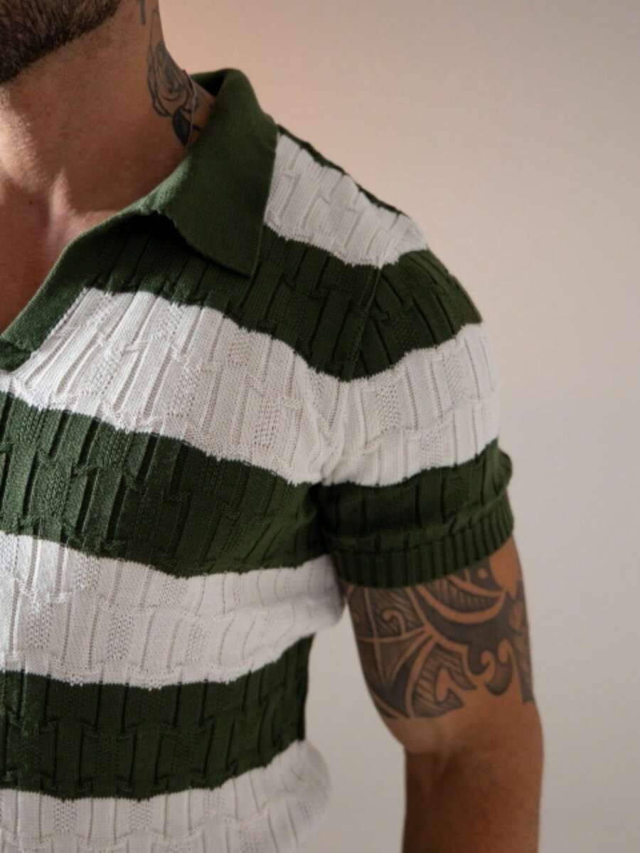 Camisa Polo Tricô Listrada Manga Curta