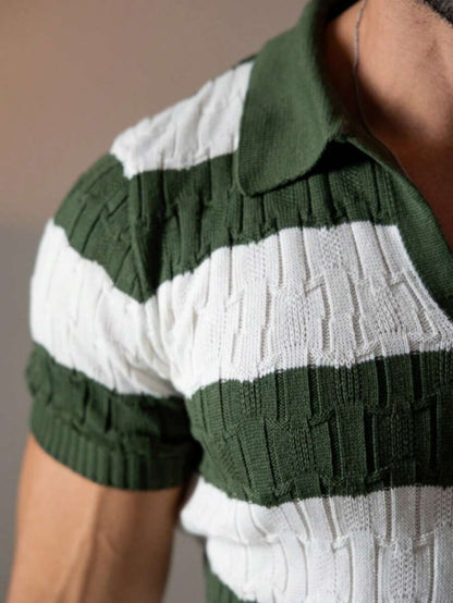 Camisa Polo Tricô Listrada Manga Curta