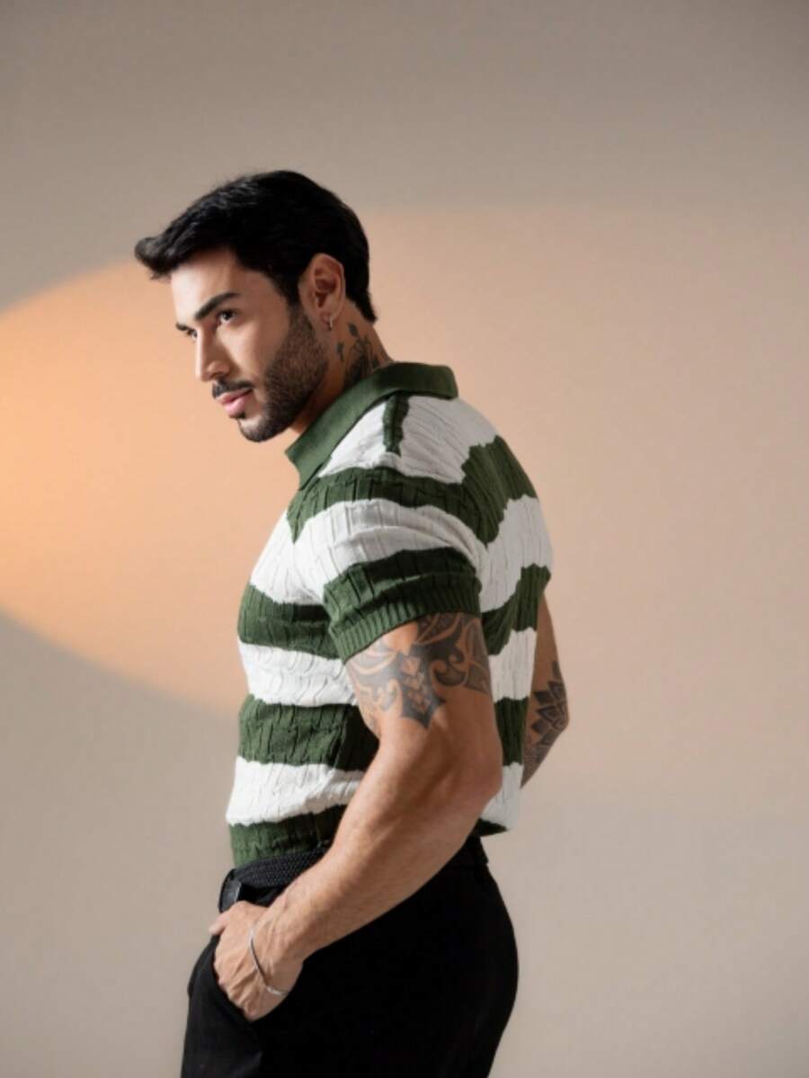 Camisa Polo Tricô Listrada Manga Curta