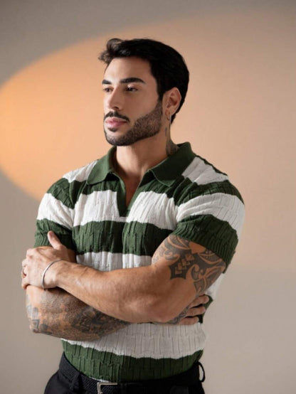 Camisa Polo Tricô Listrada Manga Curta