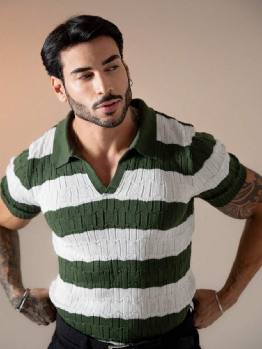 Camisa Polo Tricô Listrada Manga Curta