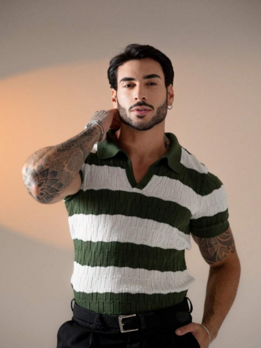 Camisa Polo Tricô Listrada Manga Curta