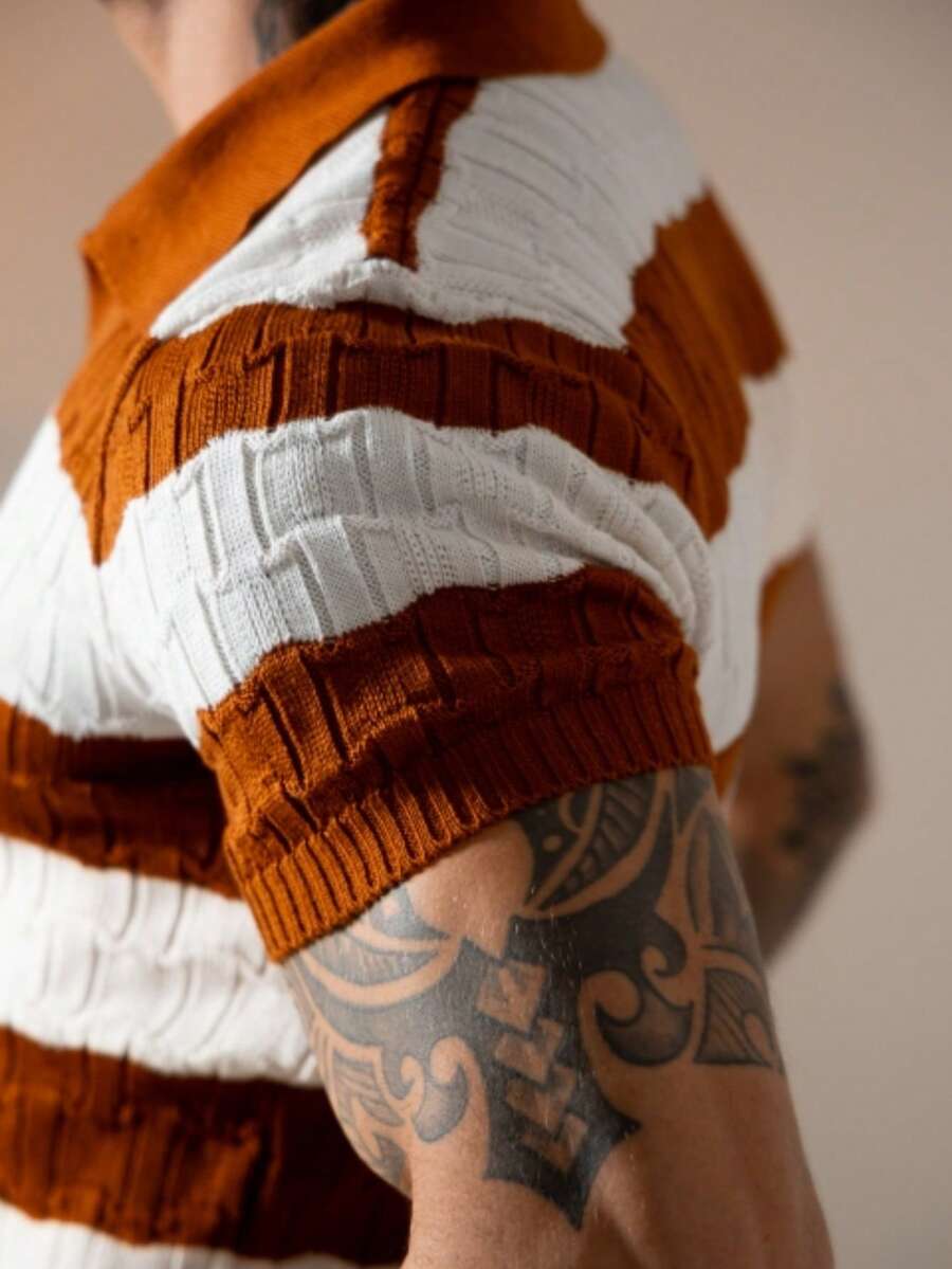 Camisa Polo Tricô Listrada Manga Curta