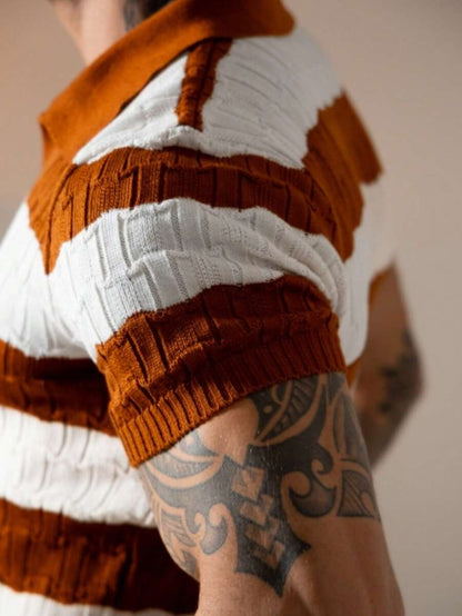 Camisa Polo Tricô Listrada Manga Curta