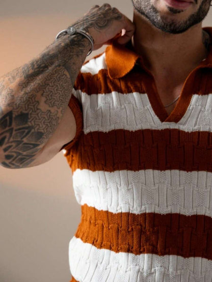 Camisa Polo Tricô Listrada Manga Curta