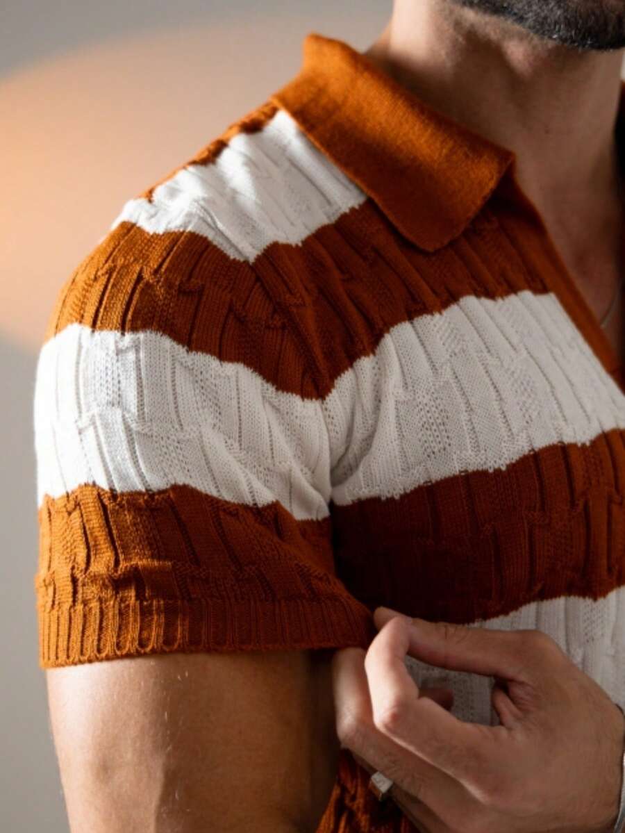 Camisa Polo Tricô Listrada Manga Curta