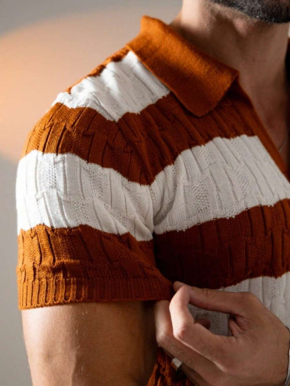 Camisa Polo Tricô Listrada Manga Curta