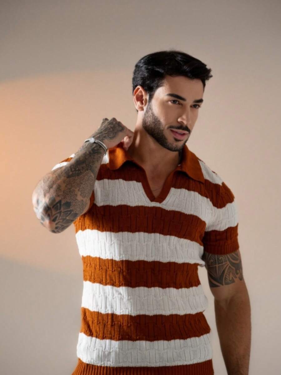 Camisa Polo Tricô Listrada Manga Curta
