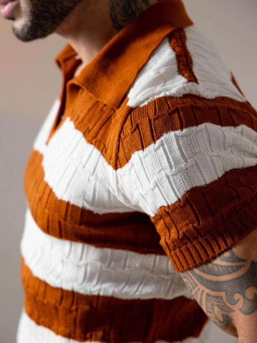 Camisa Polo Tricô Listrada Manga Curta