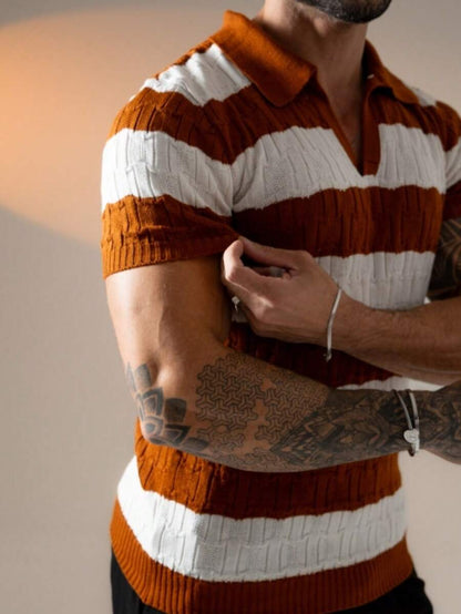 Camisa Polo Tricô Listrada Manga Curta