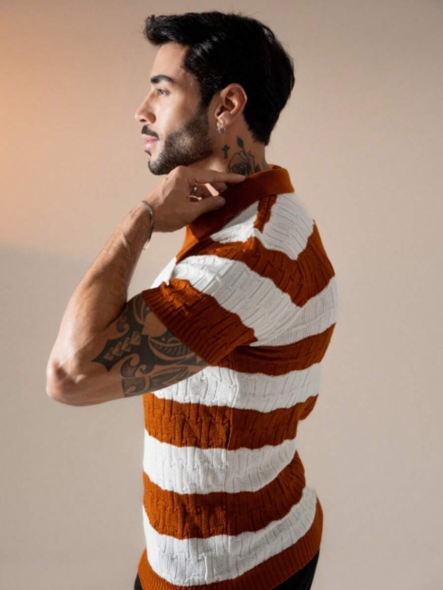 Camisa Polo Tricô Listrada Manga Curta