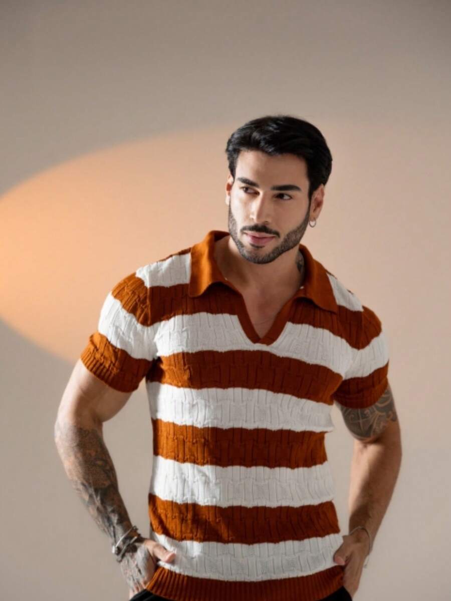 Camisa Polo Tricô Listrada Manga Curta