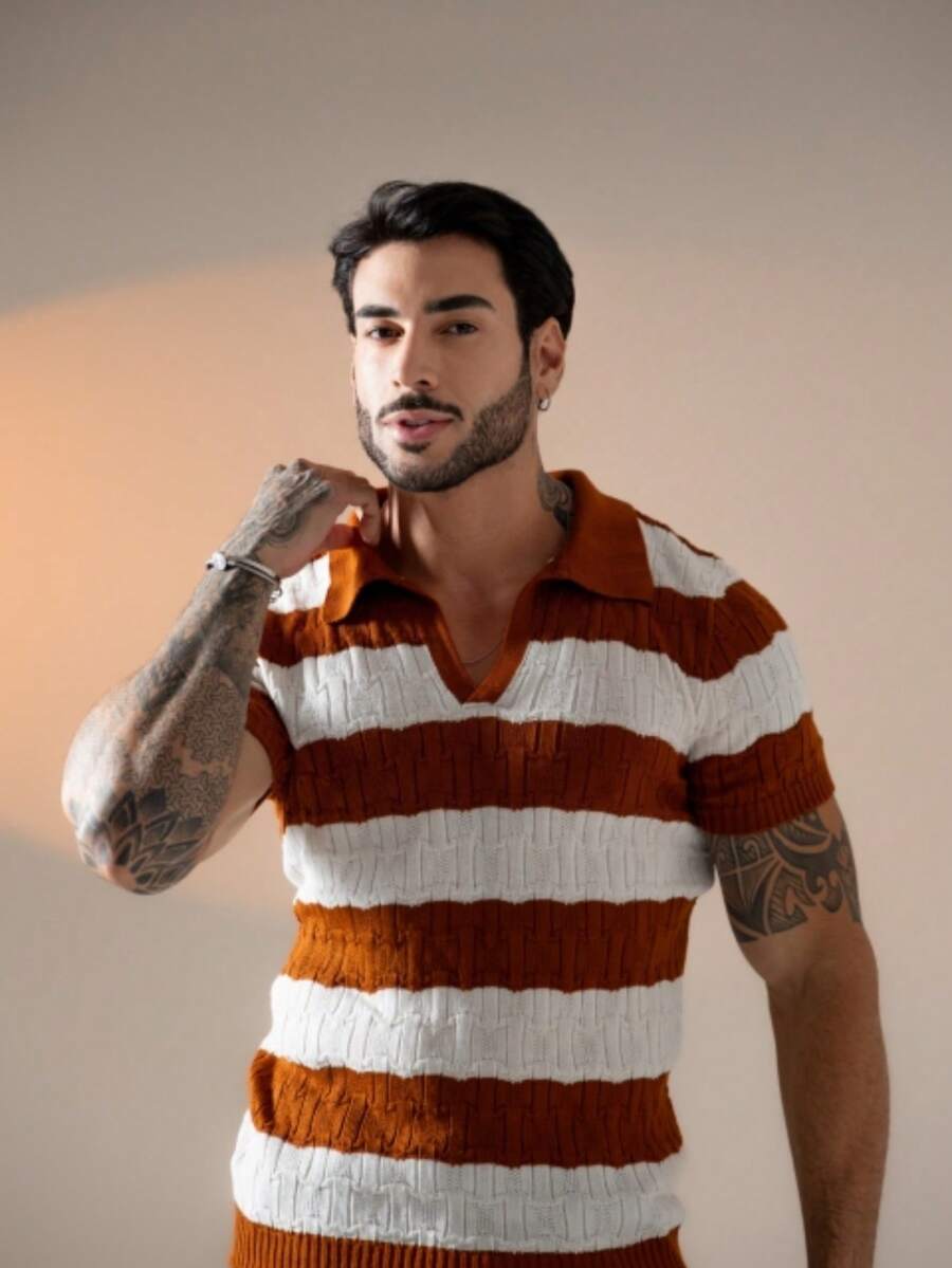 Camisa Polo Tricô Listrada Manga Curta